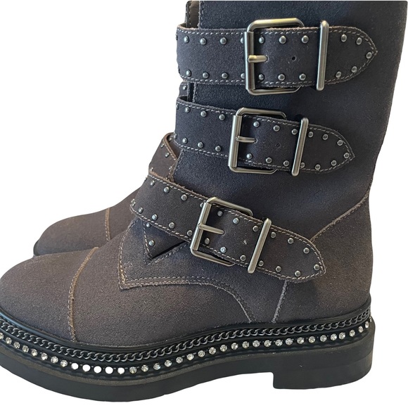 NWOB Vince Camuto Women's 5.5 Gray Suede Leather Stud Chain Bobette Boots - Picture 4 of 5